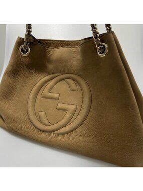 Gucci Soho Chain Logo Tote Bag Brown